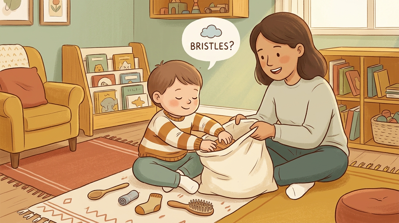 Cartoon illustration of a parent and child at home doing Feel Then Reveal.