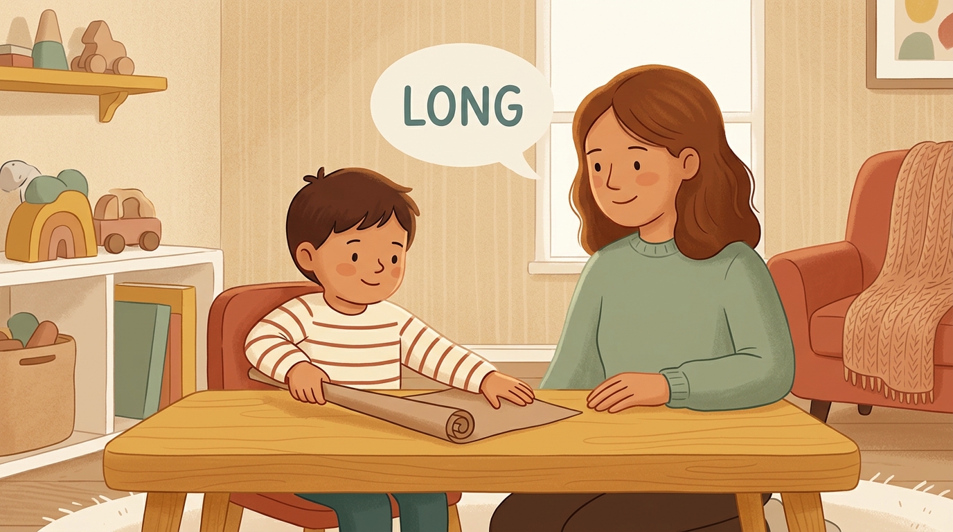 Cartoon illustration of a parent and child at home doing Air Bow Traffic Lights.