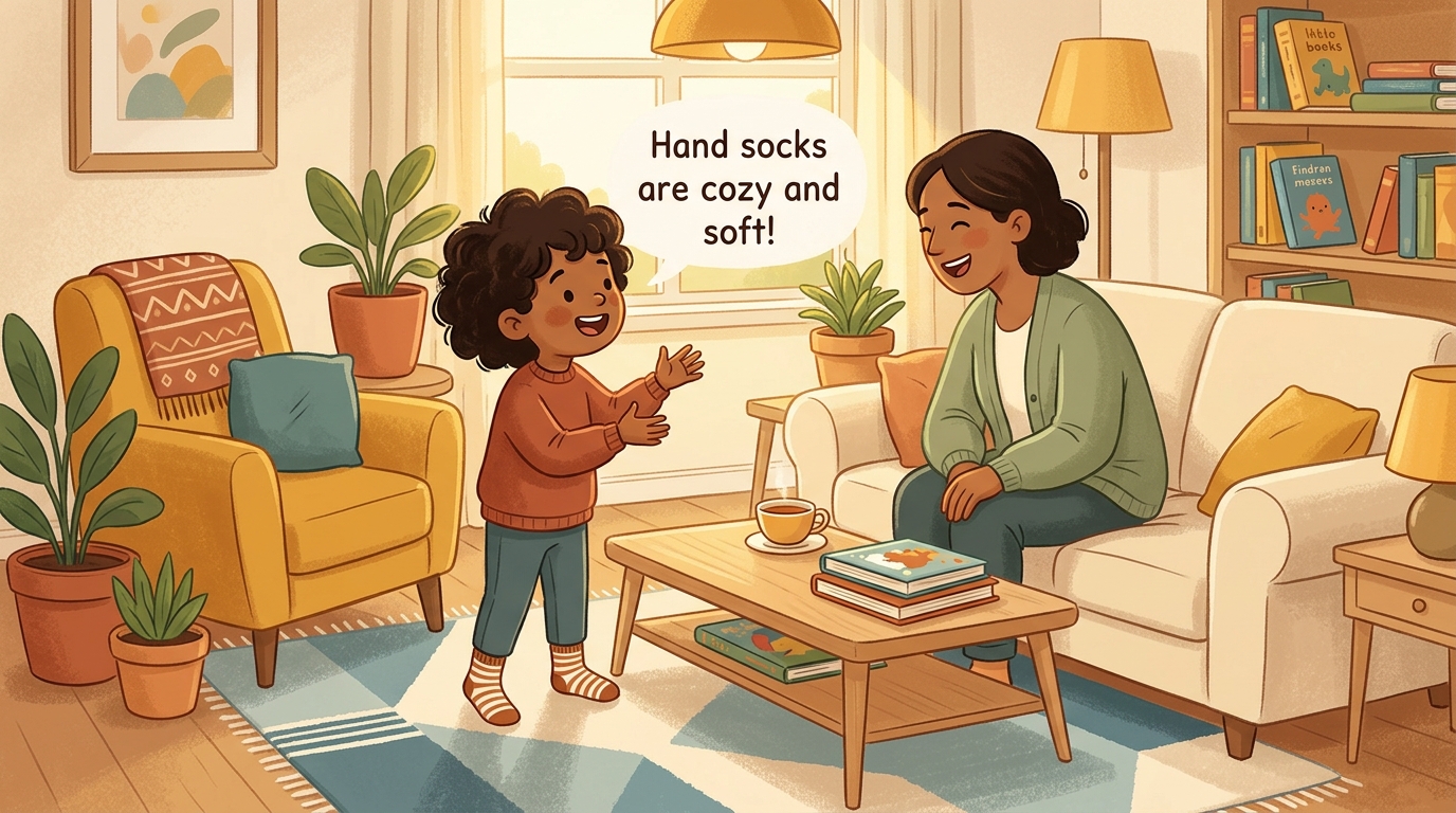 Cartoon illustration of a parent and child at home doing Ridiculous Rule Debate.