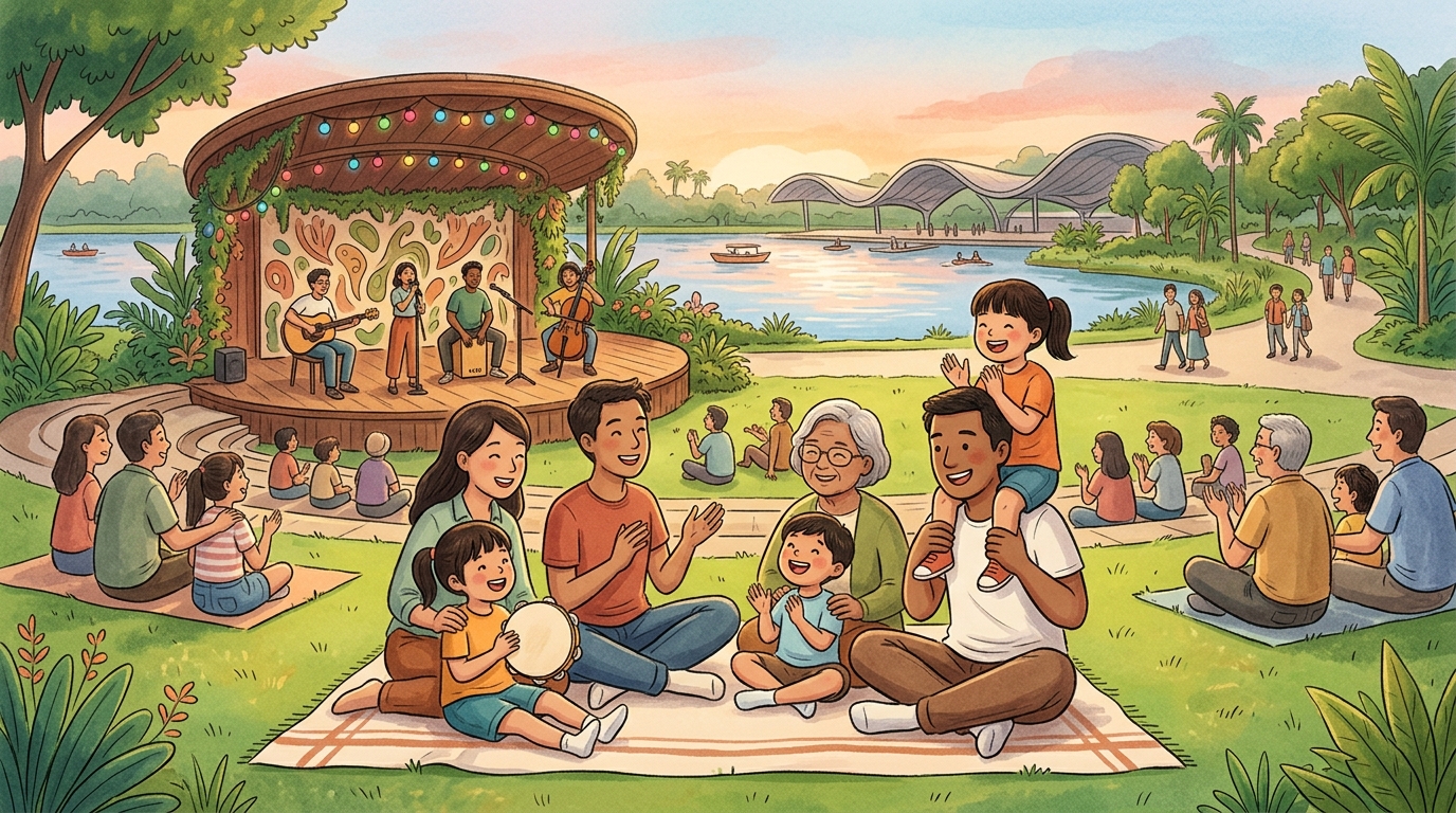 Family event at Wave Plaza, Lakeside Garden.