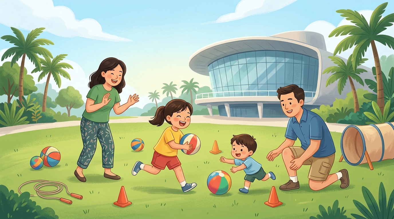 Family event at Esplanade Lawn, outside Singtel Waterfront Theatre.
