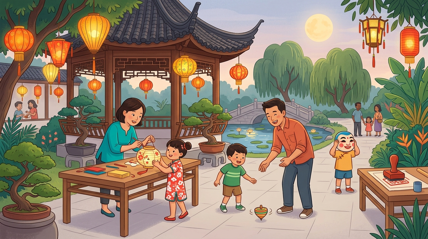Family event at Bonsai Garden, Chinese Garden.