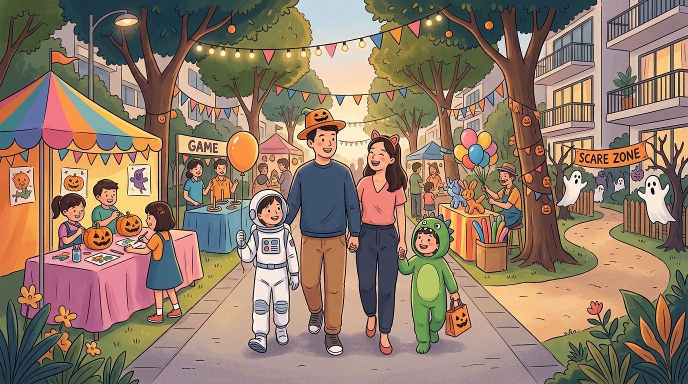 Family event at Balmoral Road walkway outside Balmoral Crescent.