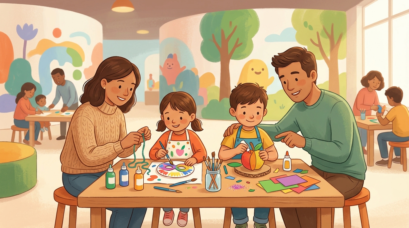 Cartoon illustration of a family at Museo Pambata, Manila.
